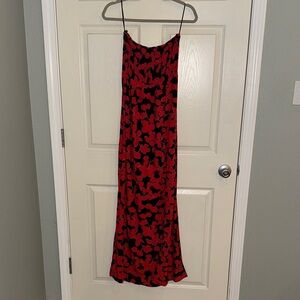 GAP Red and Navy Floral Maxi Strapless Dress
